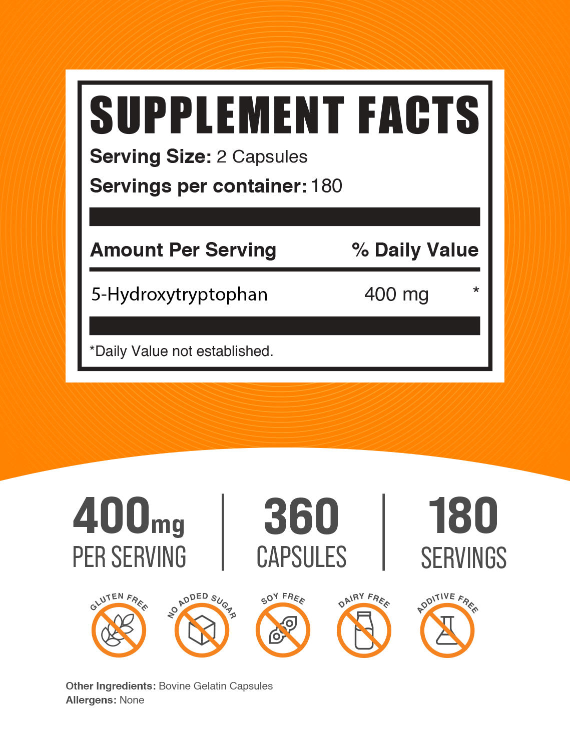 5-HTP 360 ct 400 mg capsule label