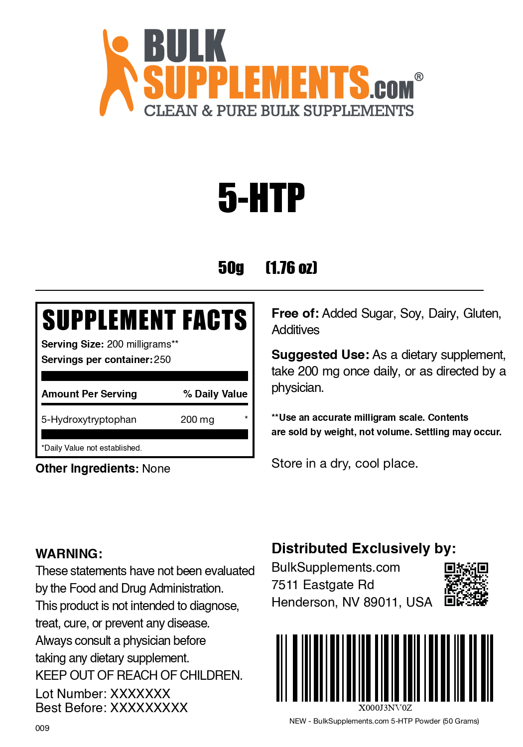 5-HTP powder label 50g