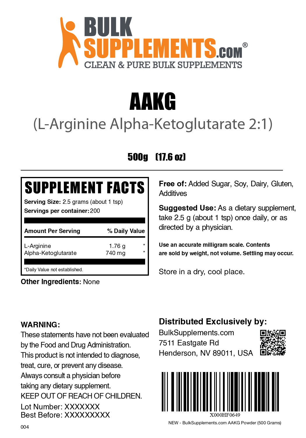 AAKG powder label 500g