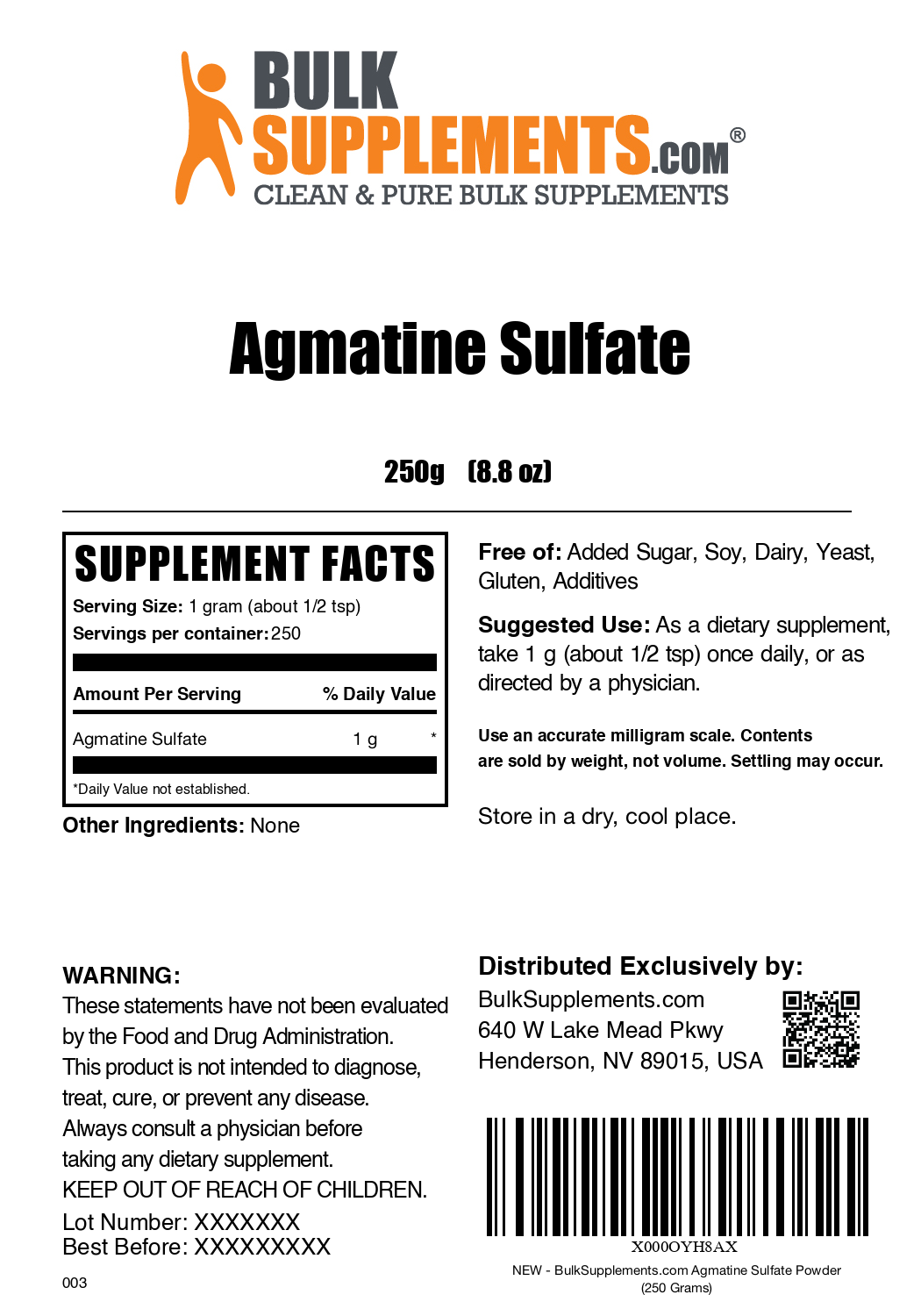 Agmatine sulfate powder label 250g