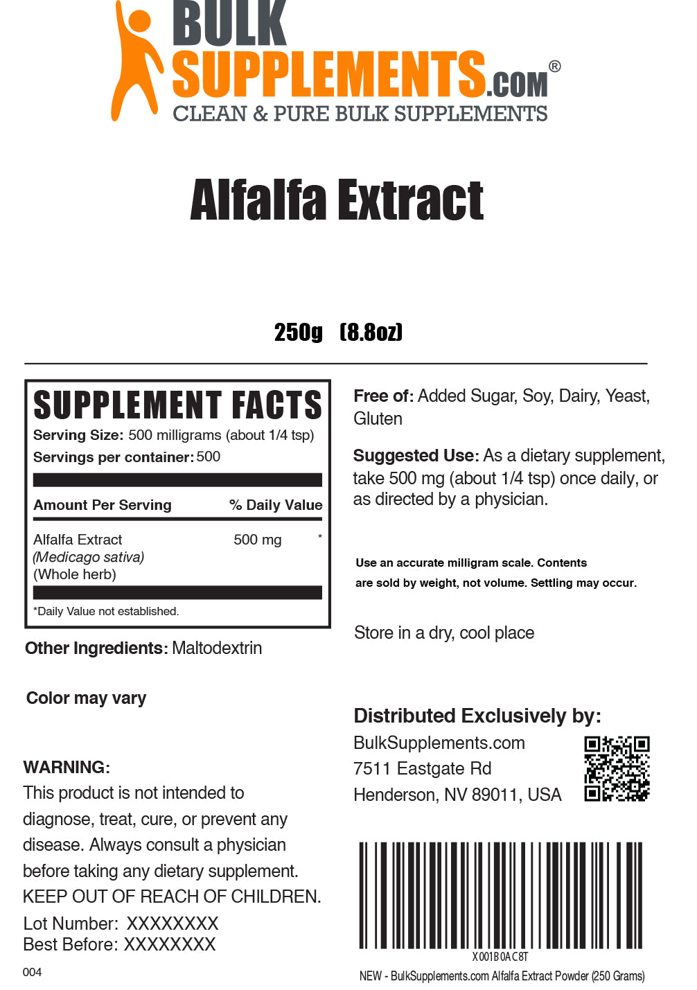 Alfalfa Extract powder label 250g