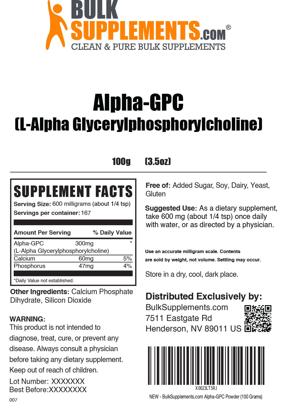 Alpha GPC powder label 100g