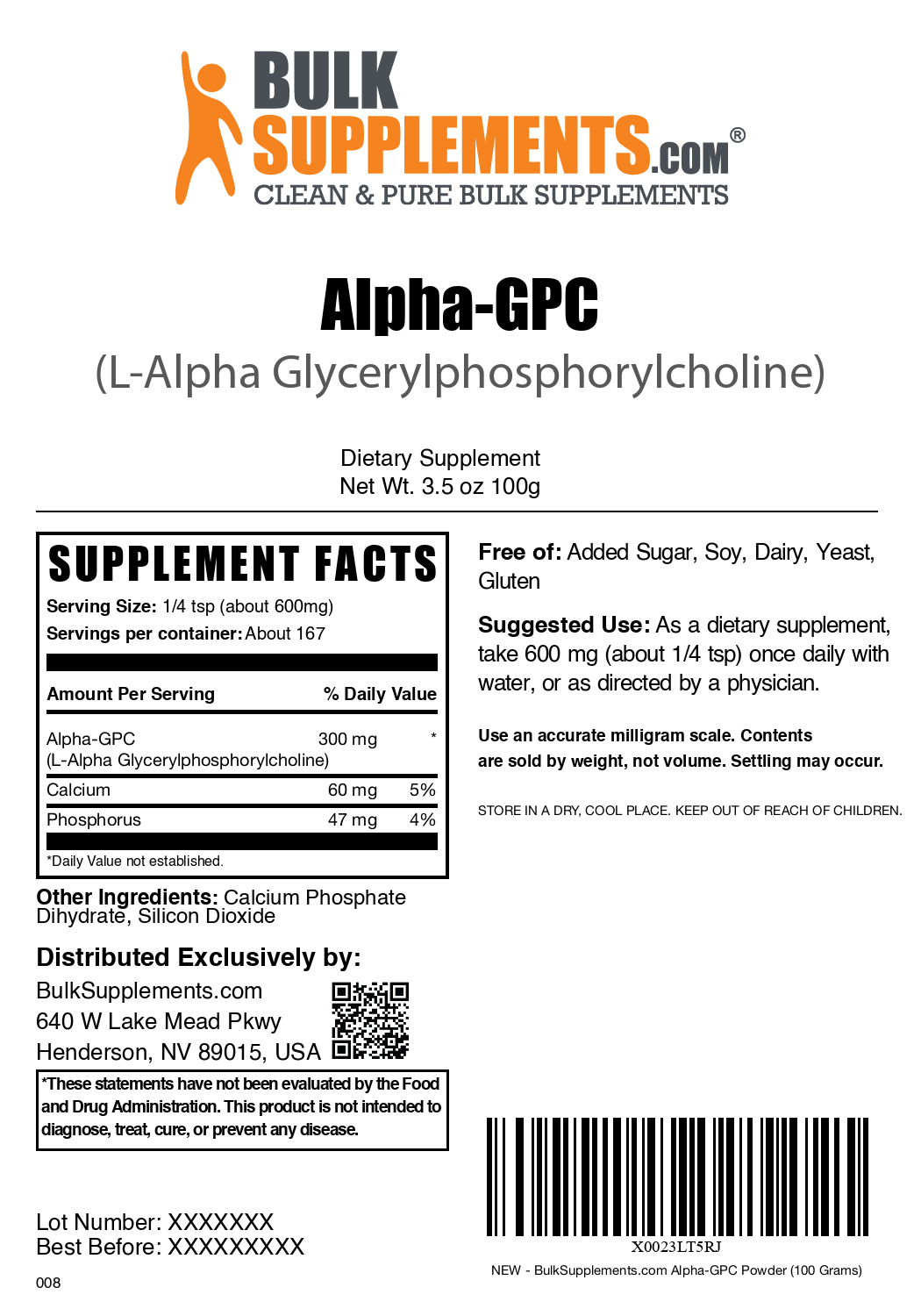 Alpha GPC powder label 100g