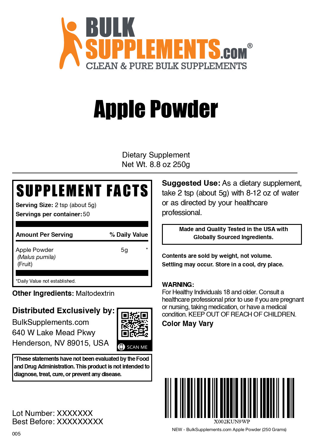 Apple powder label 250g