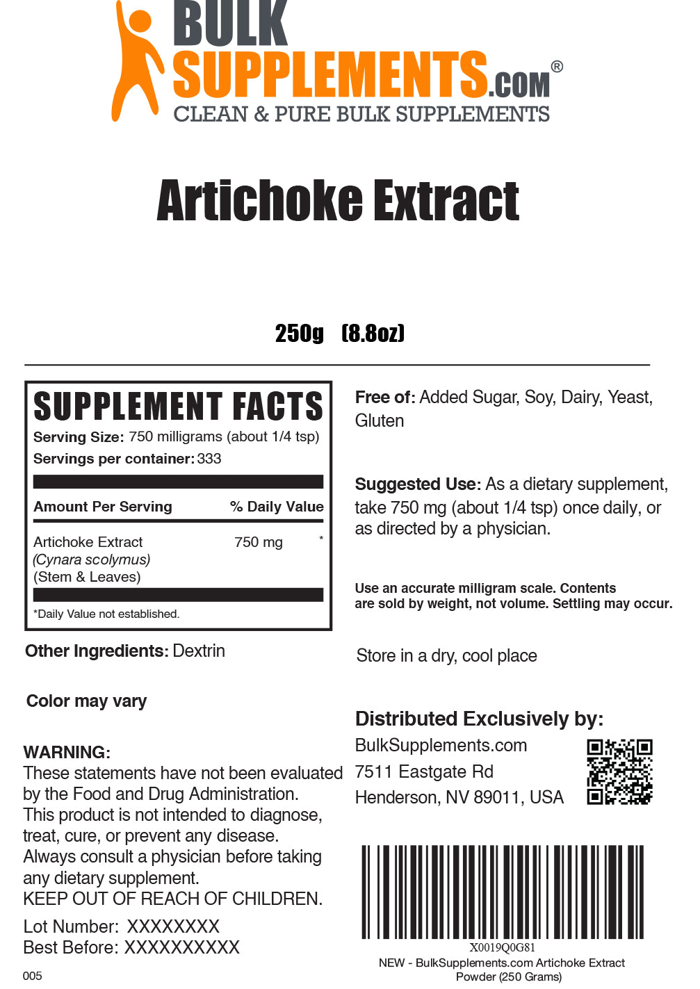 Artichoke extract powder label 250g