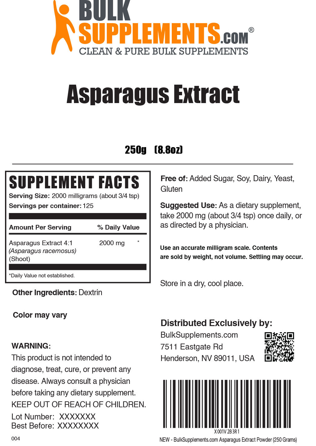 Asparagus Extract powder label 250g