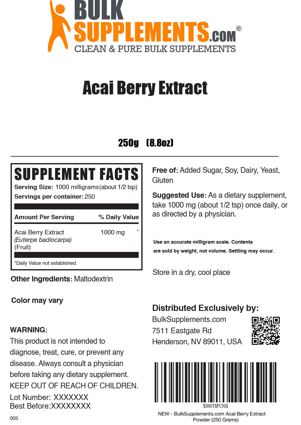 Acai berry extract powder label 250g