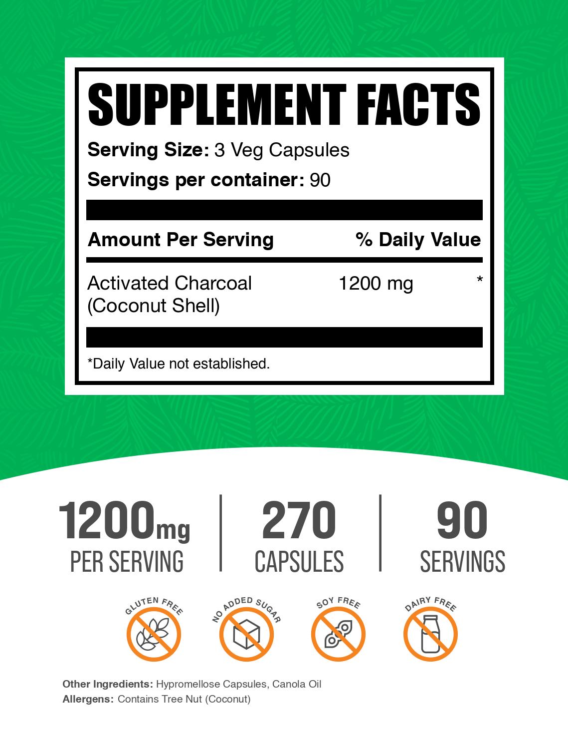 Activated charcoal capsules 270 ct label