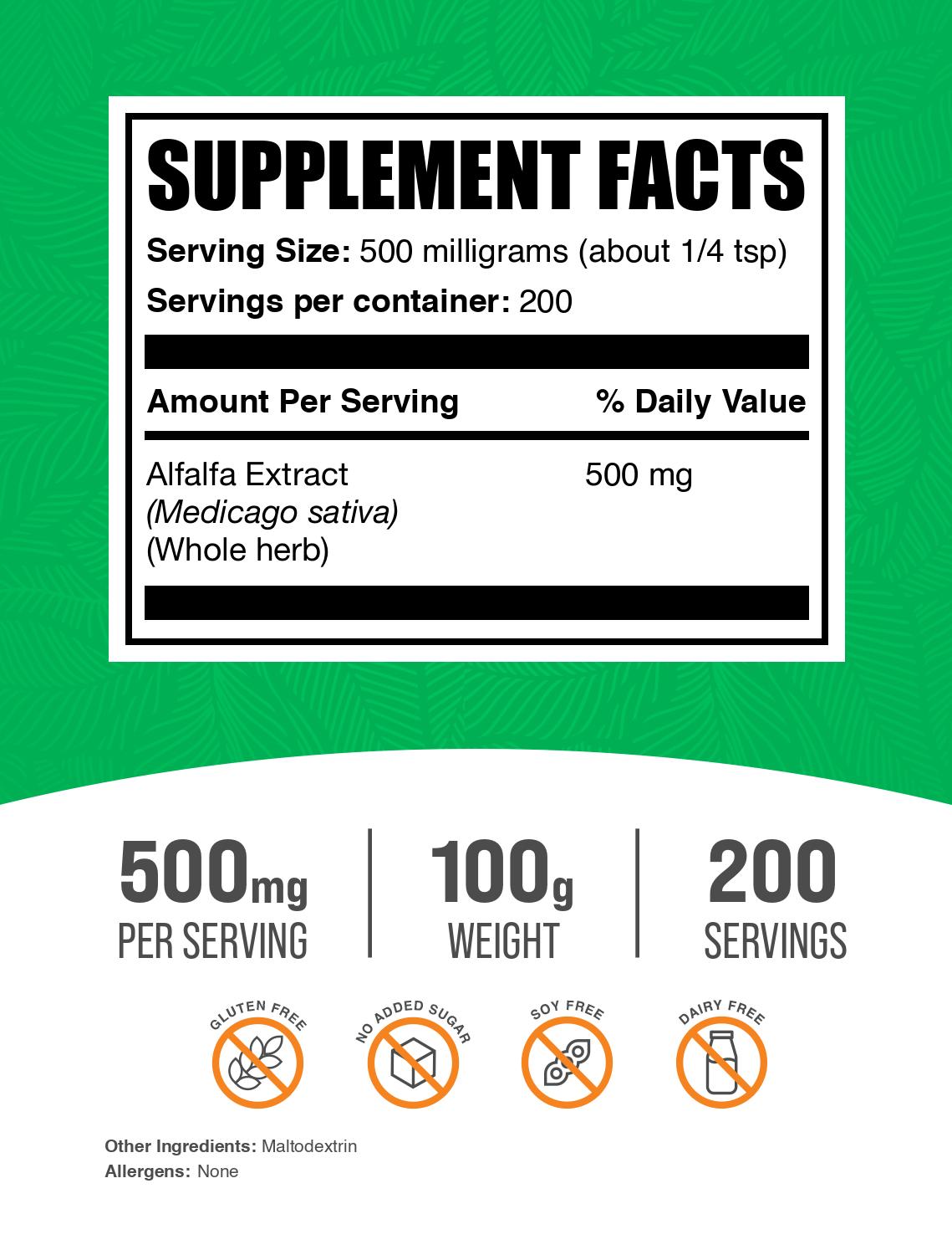 Alfalfa Extract powder label 100g