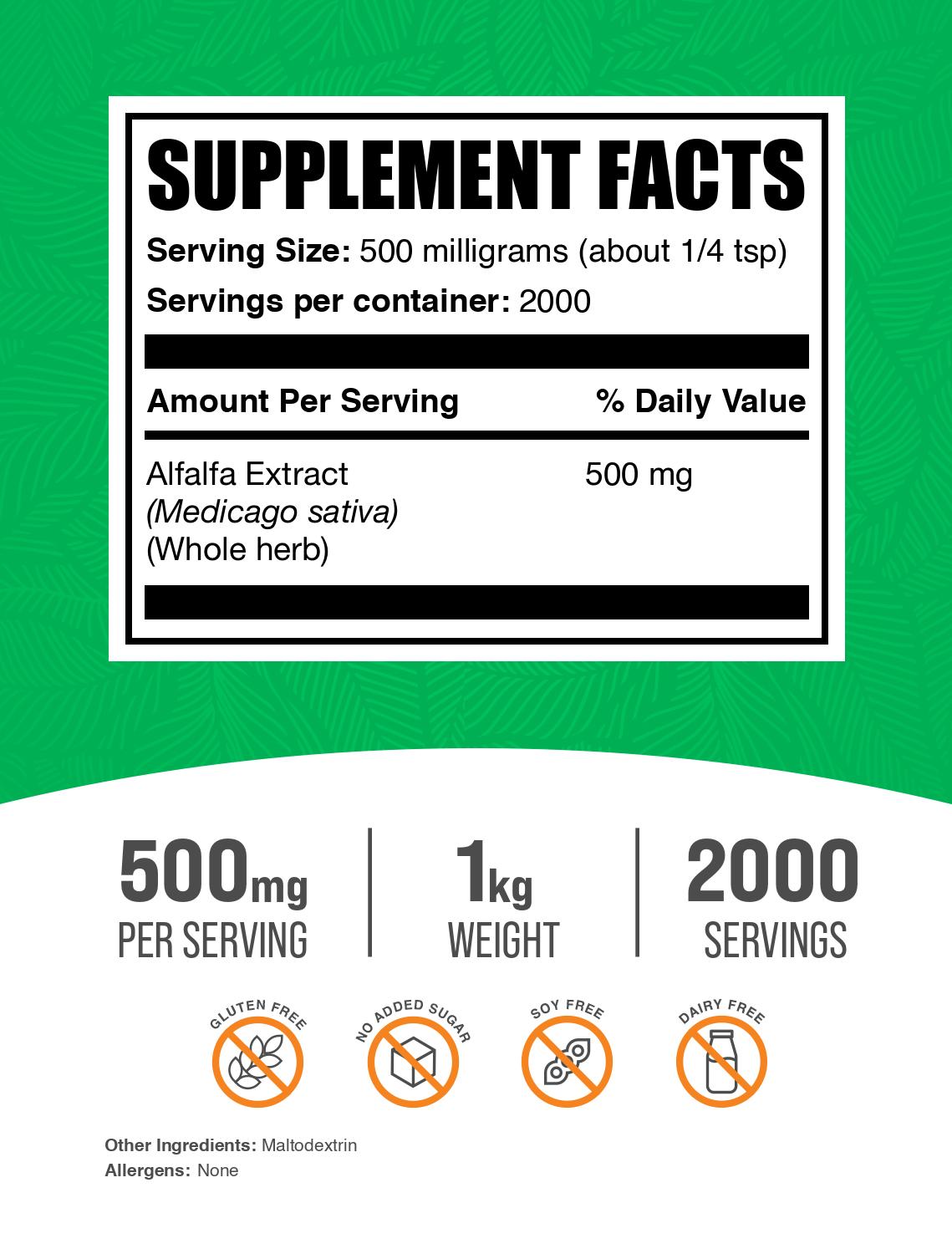 Alfalfa Extract powder label 1kg