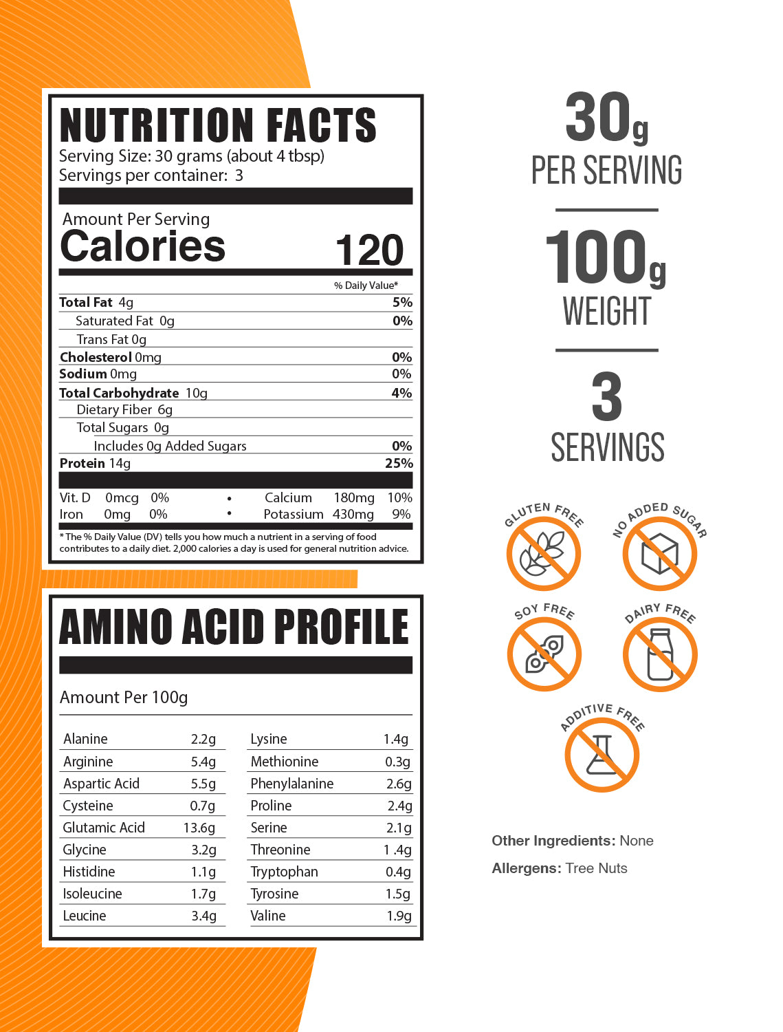 Almond protein powder label 100g