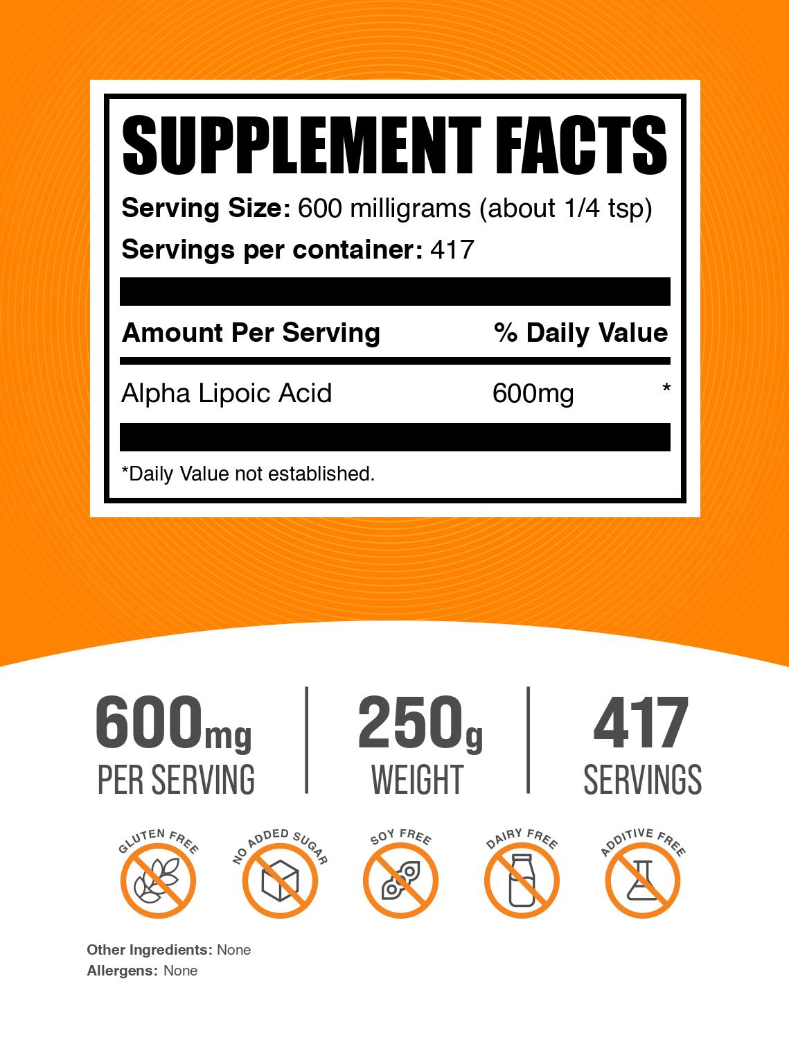 Alpha Lipoic Acid powder label 250g