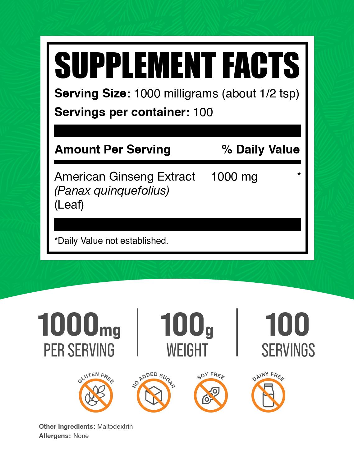 American Ginseng Extract powder label 100g