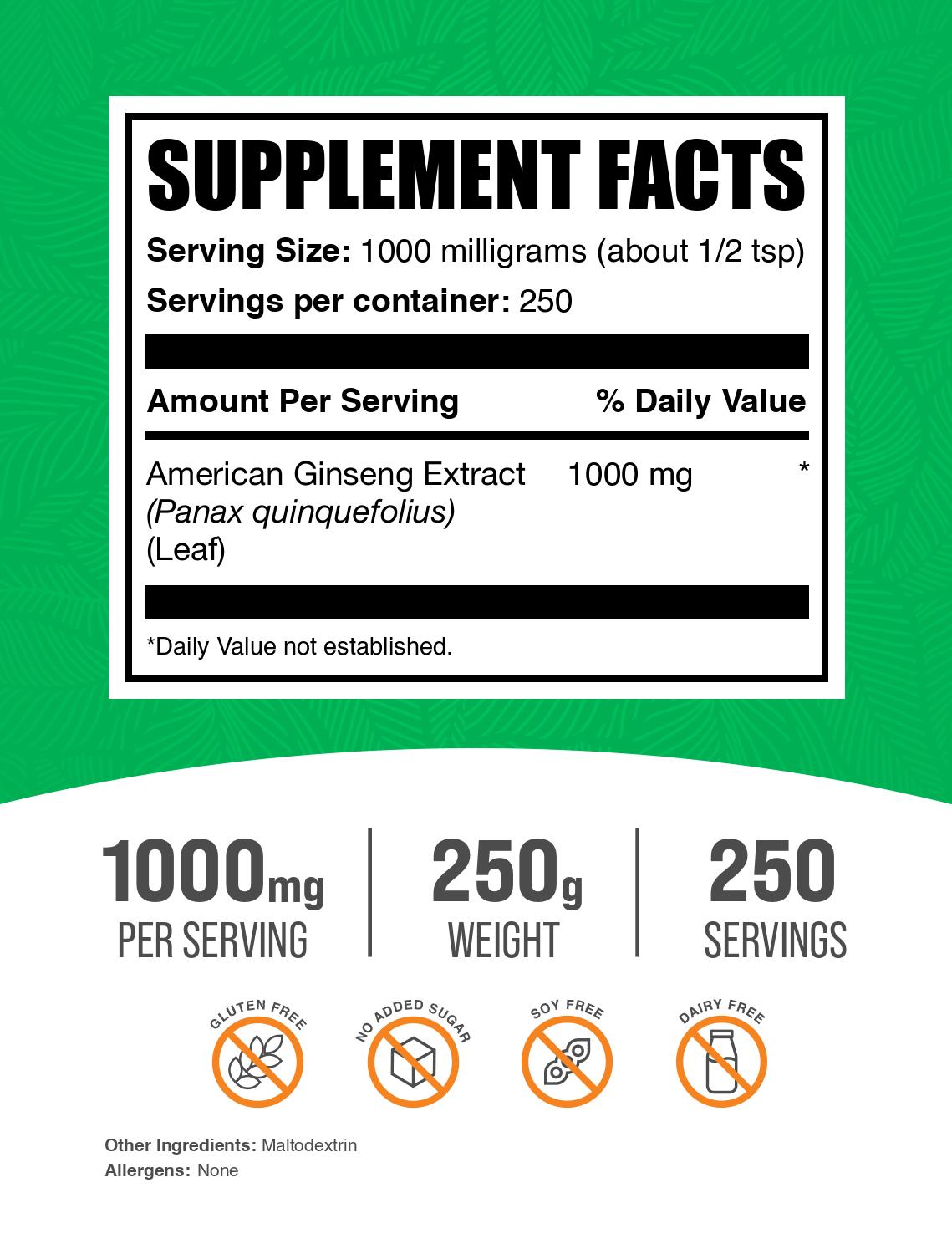 American Ginseng Extract powder label 250g