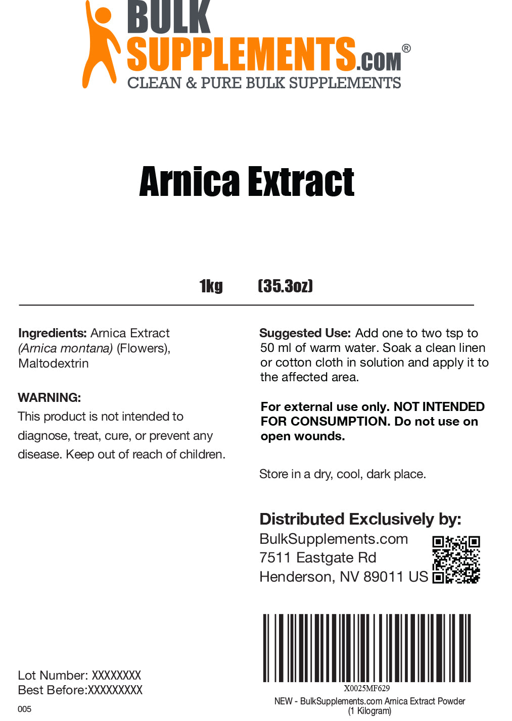 Arnica Extract Topical Powder 1kg label