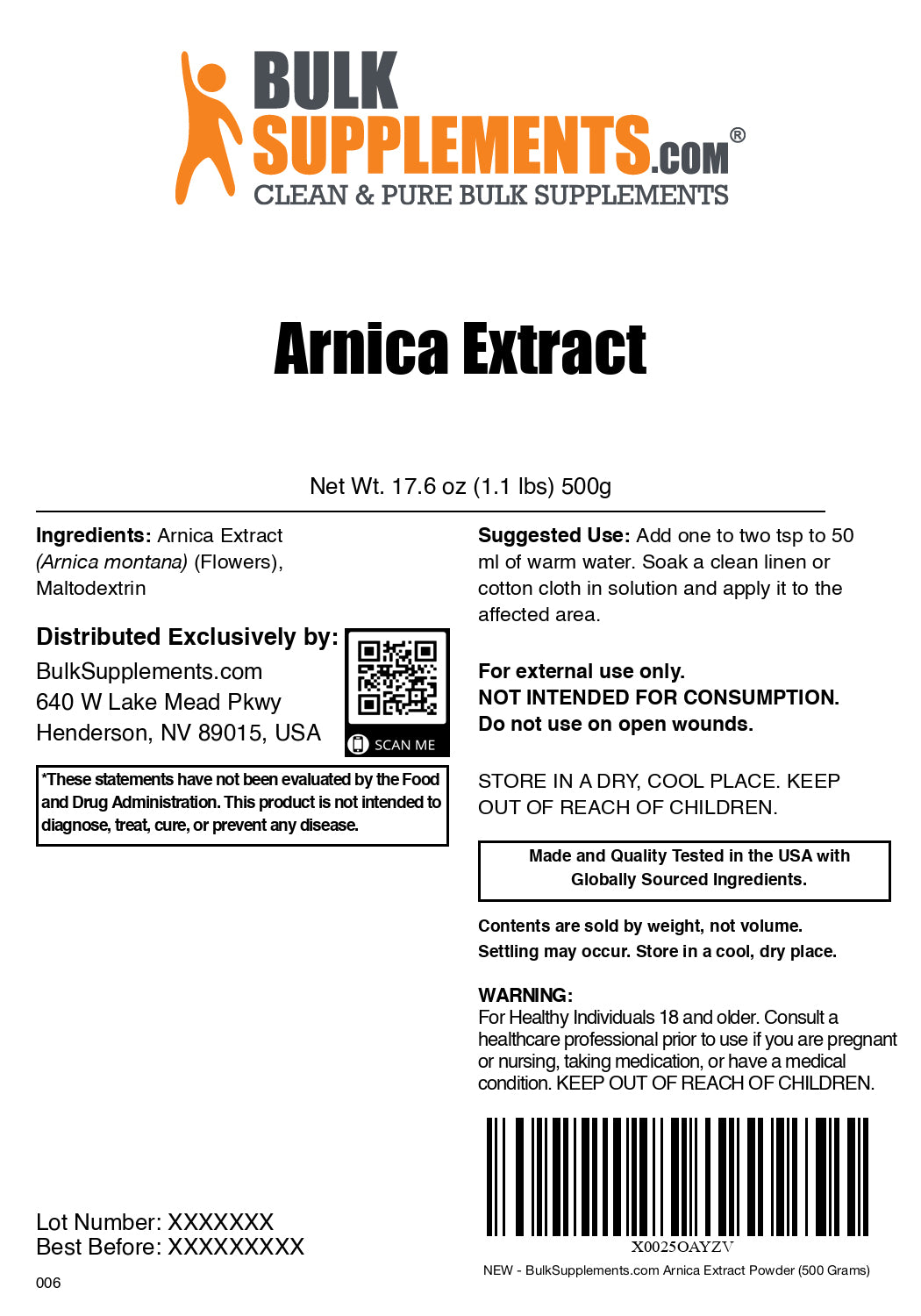 Arnica Extract topical powder label 500g