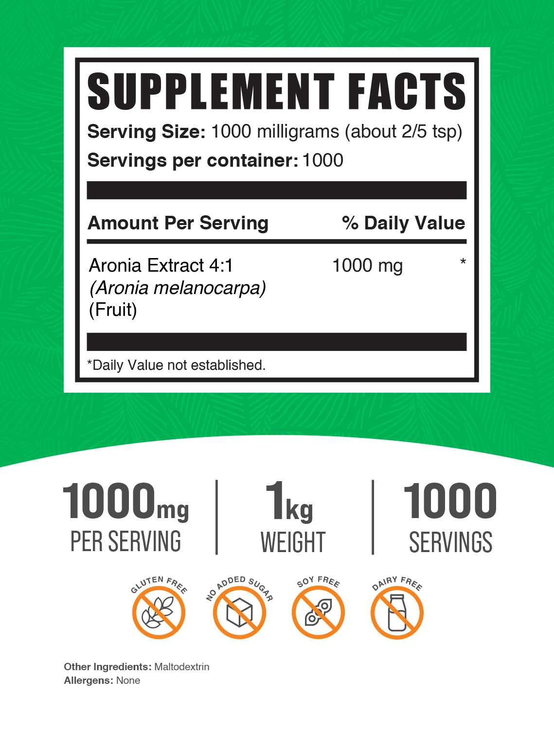 Supplement Facts Aronia Extract powder