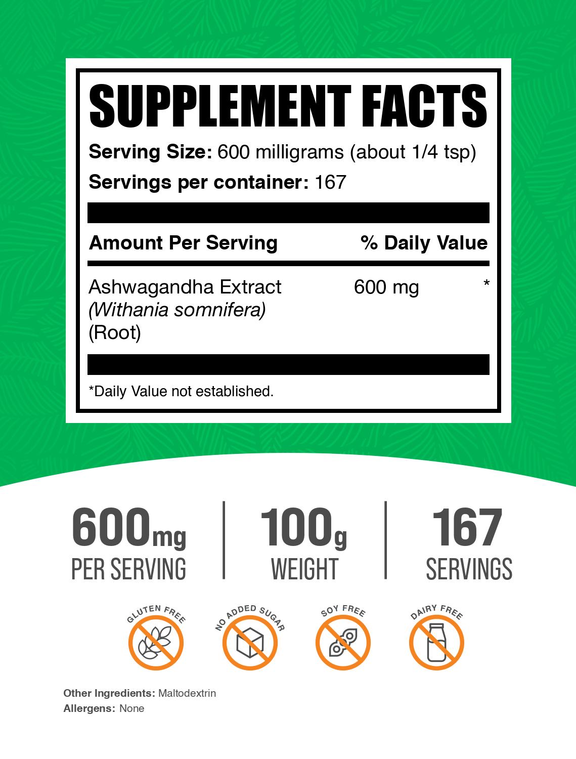 Ashwaganda extract powder label 100g