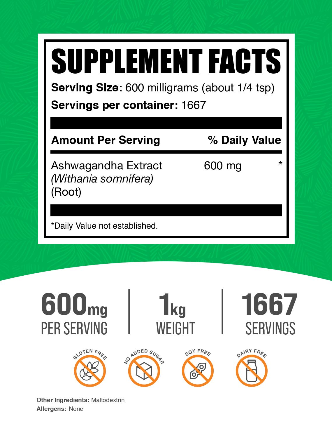 Ashwagandha extract powder label 1kg