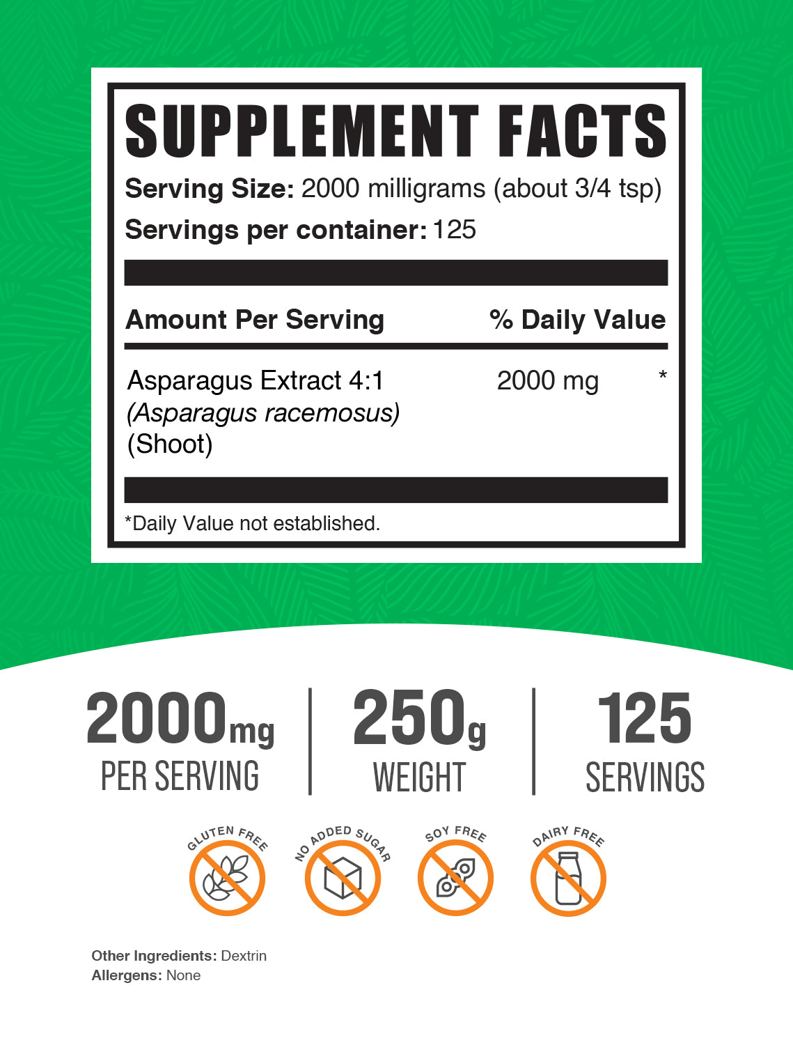 Asparagus Extract powder label 250g