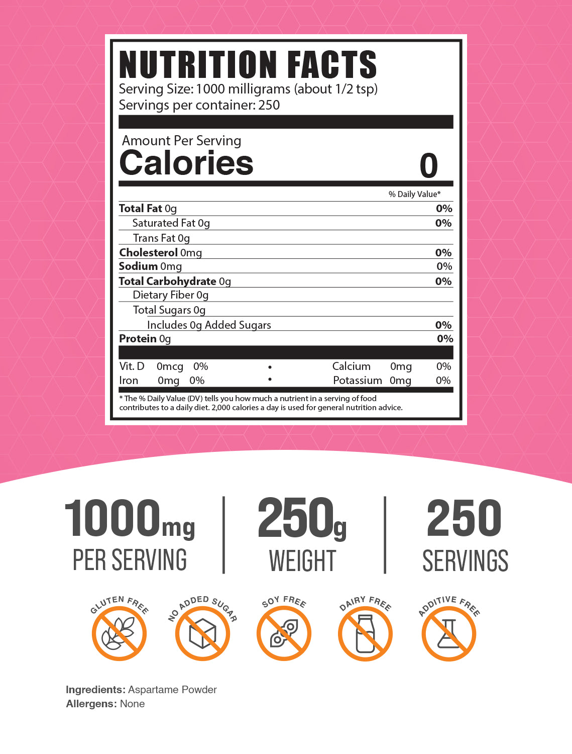 Aspartame powder label 250g