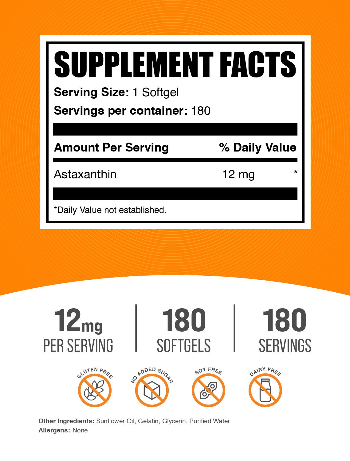 Astaxanthin Softgels 180 ct label