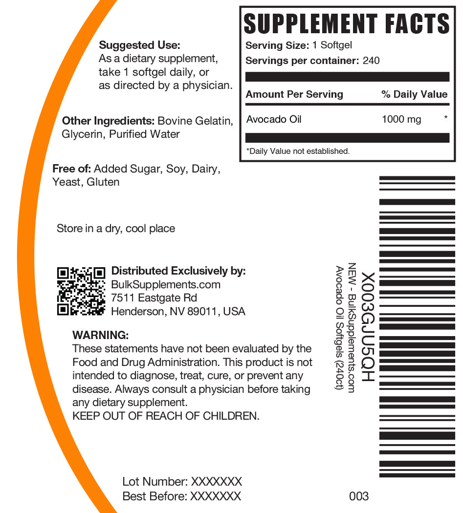 Avocado oil softgels label 240 ct