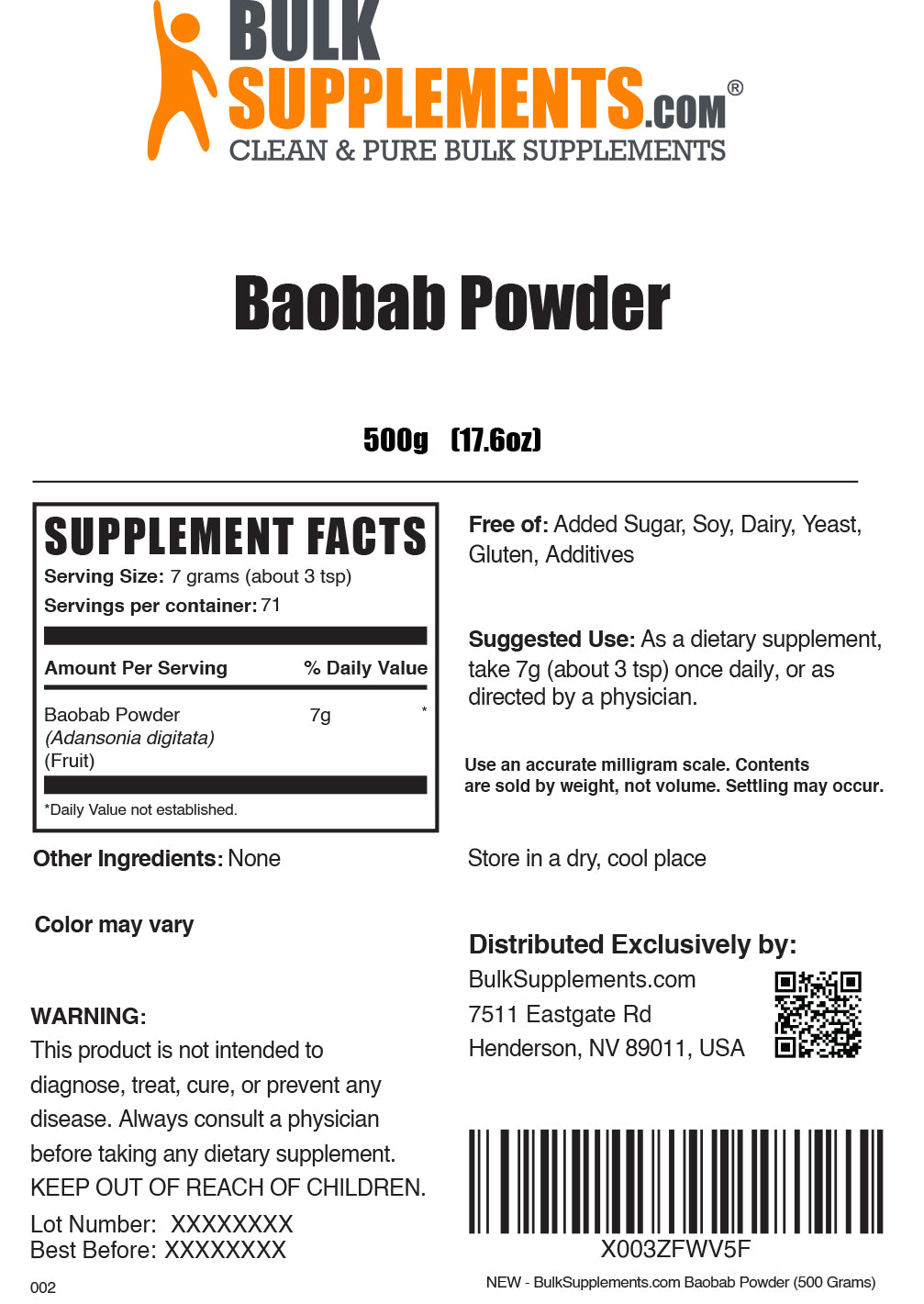 Baobab powder label 500g