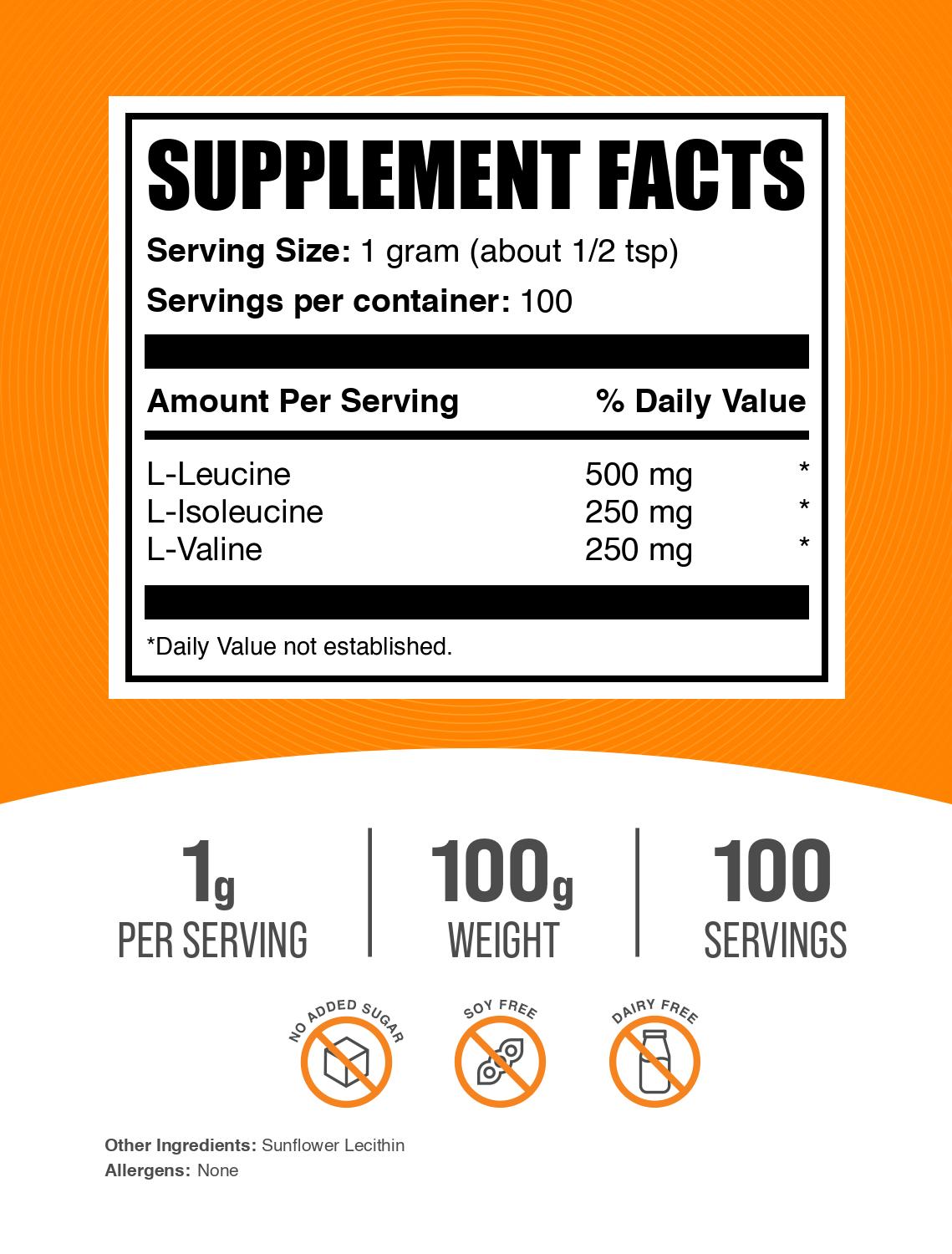 BCAA 2:1:1 powder label 100g