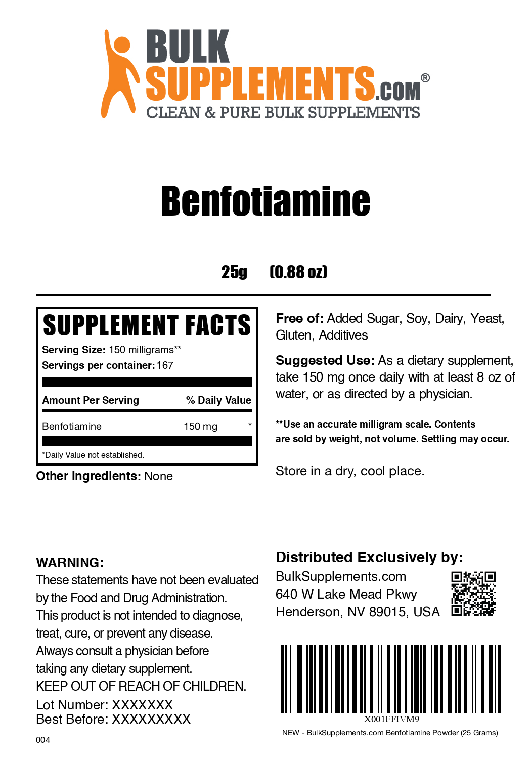 Benfotiamine powder label 25g