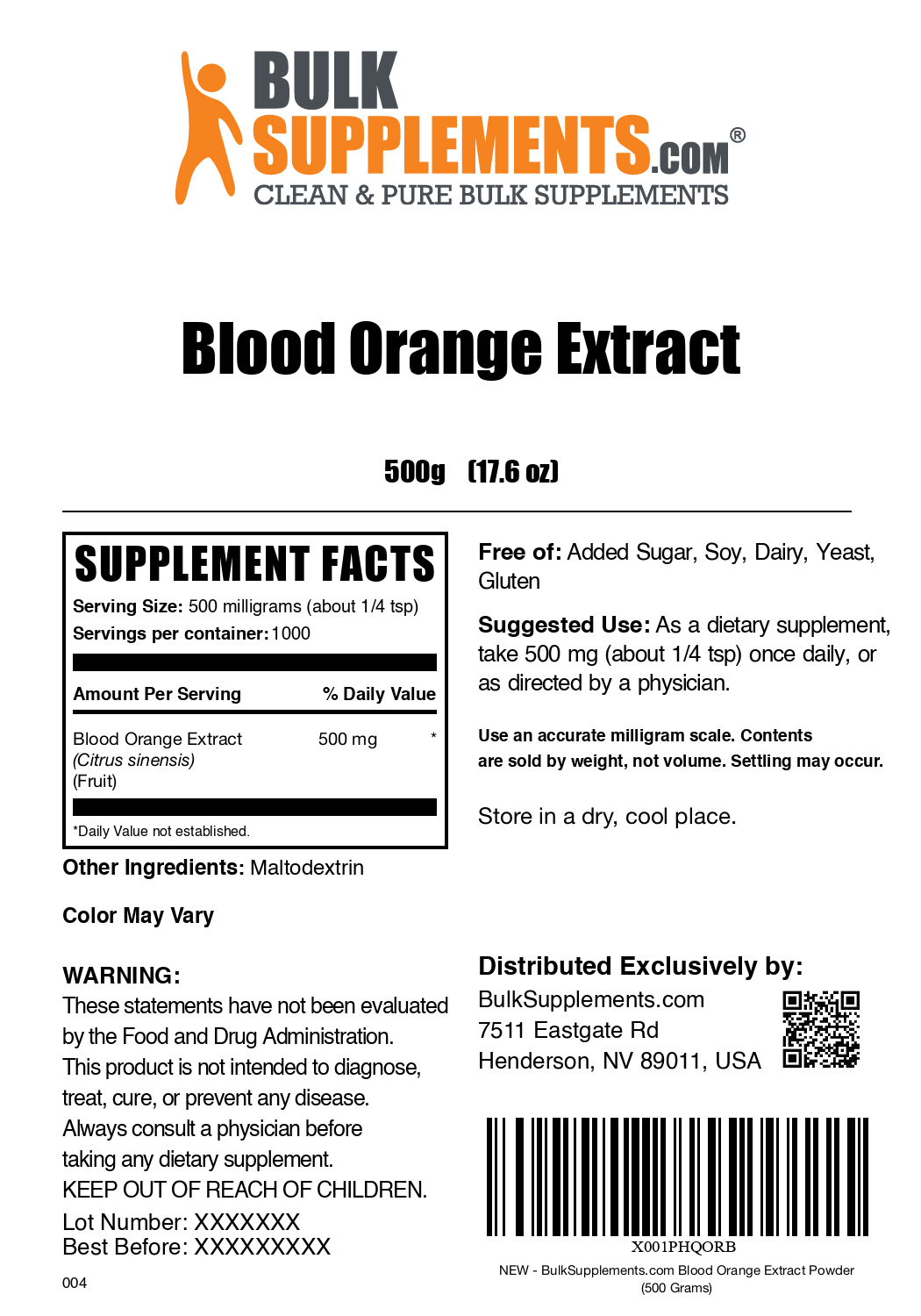 Blood Orange Extract powder label 500g