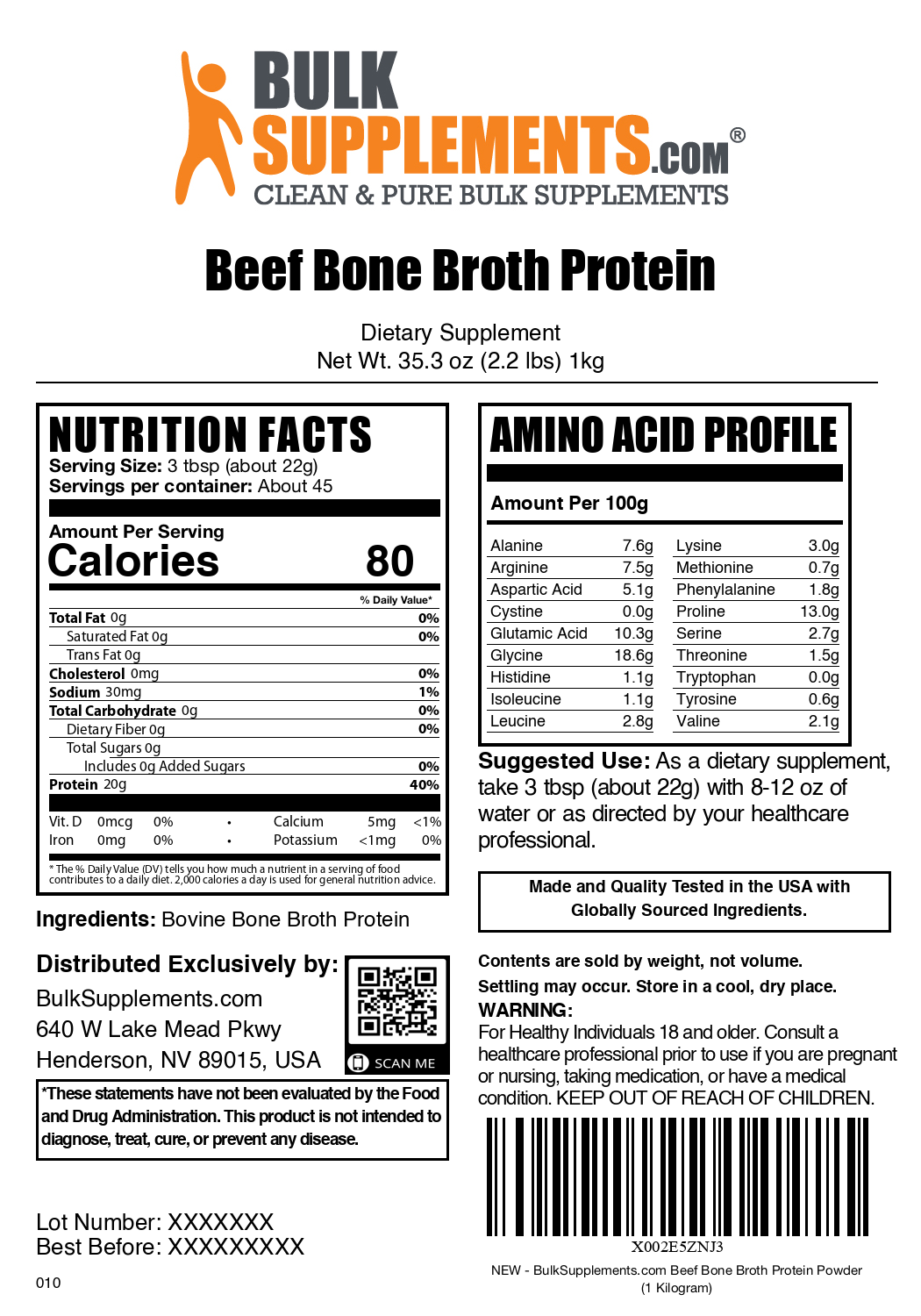 Beef Bone Broth protein powder label 1kg