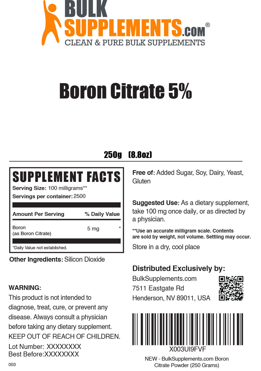 Boron Citrate powder label 250g