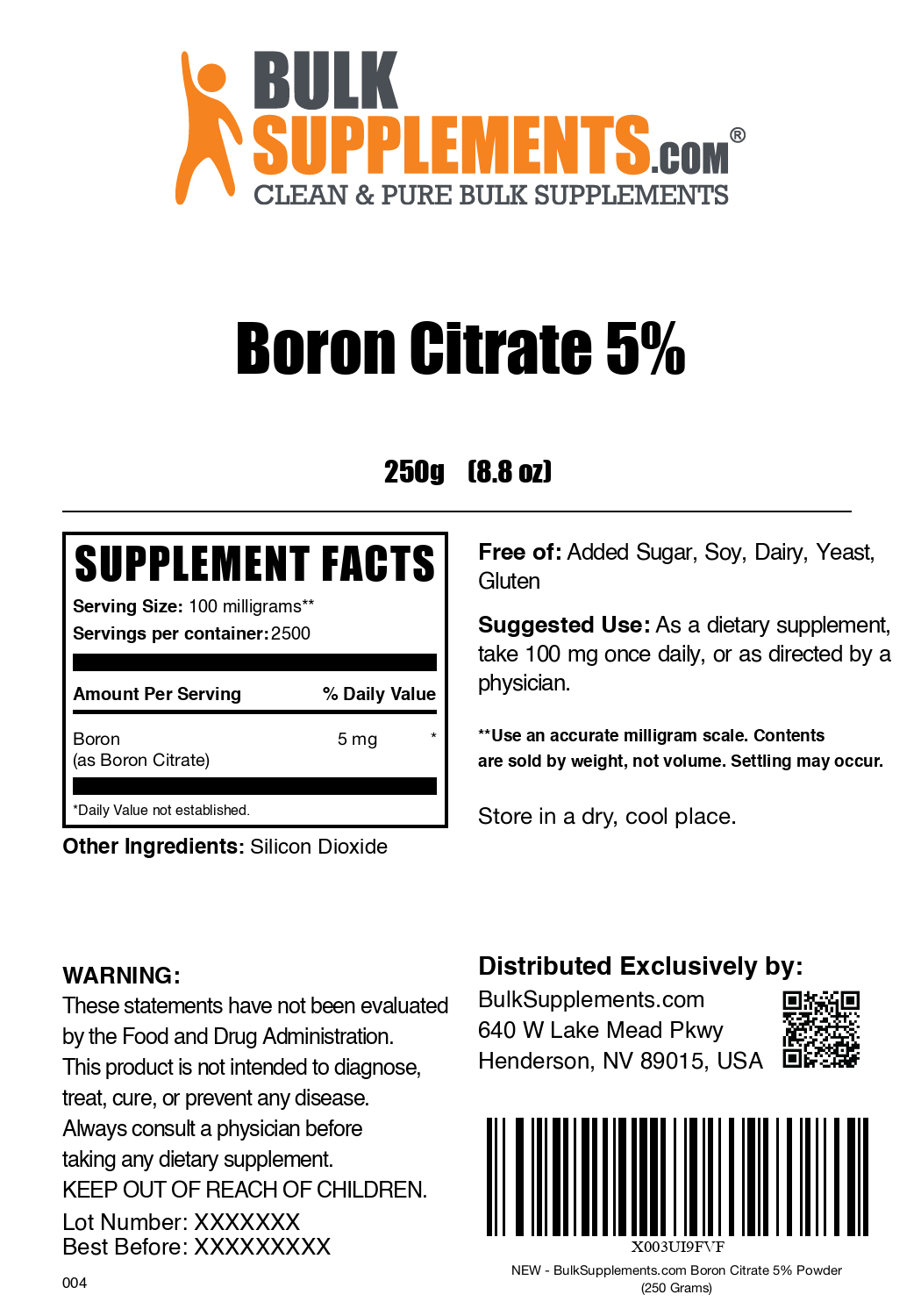 Boron Citrate powder label 250g