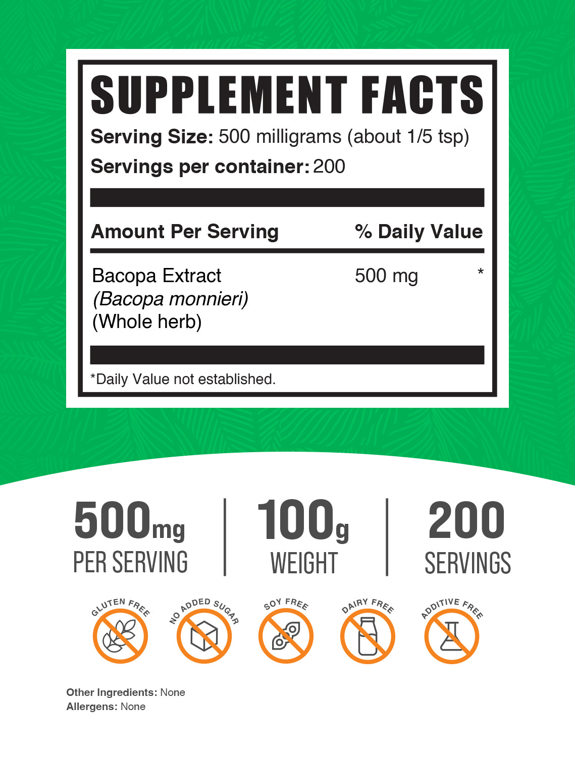 Bacopa extract powder label 100g