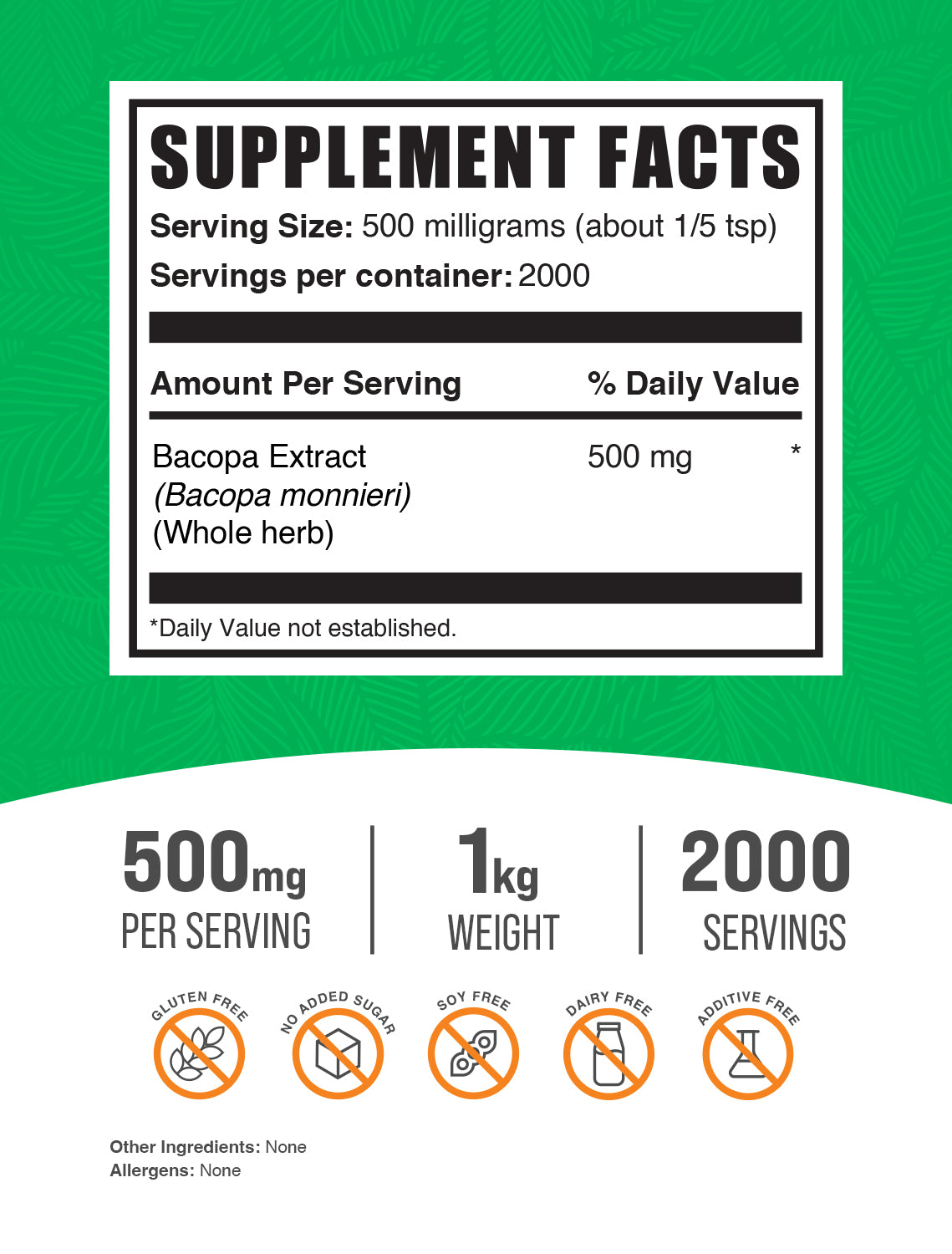 Bacopa extract powder label 1kg