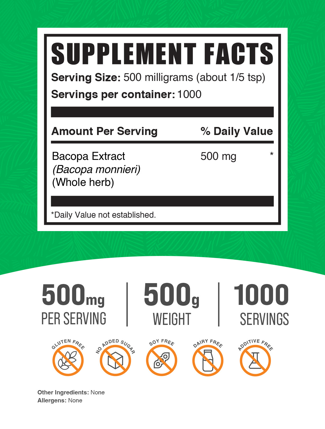 Bacopa extract powder label 500g