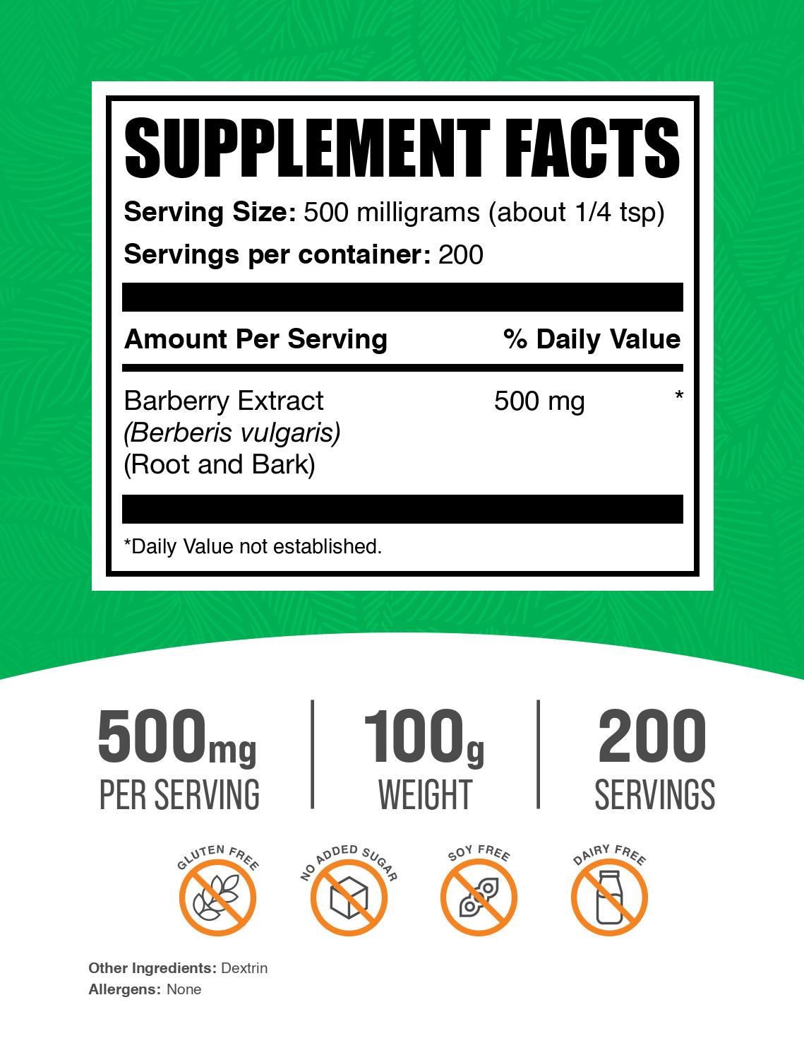 Barberry extract powder label 100g