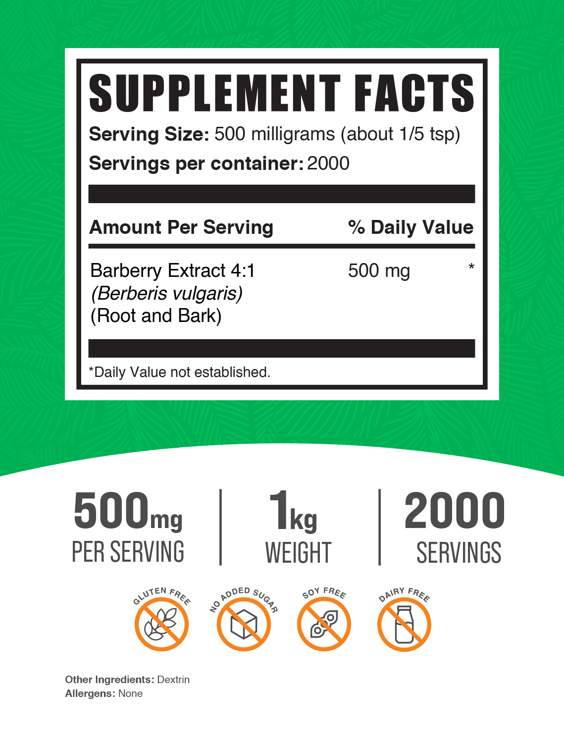 Barberry extract powder label 1kg