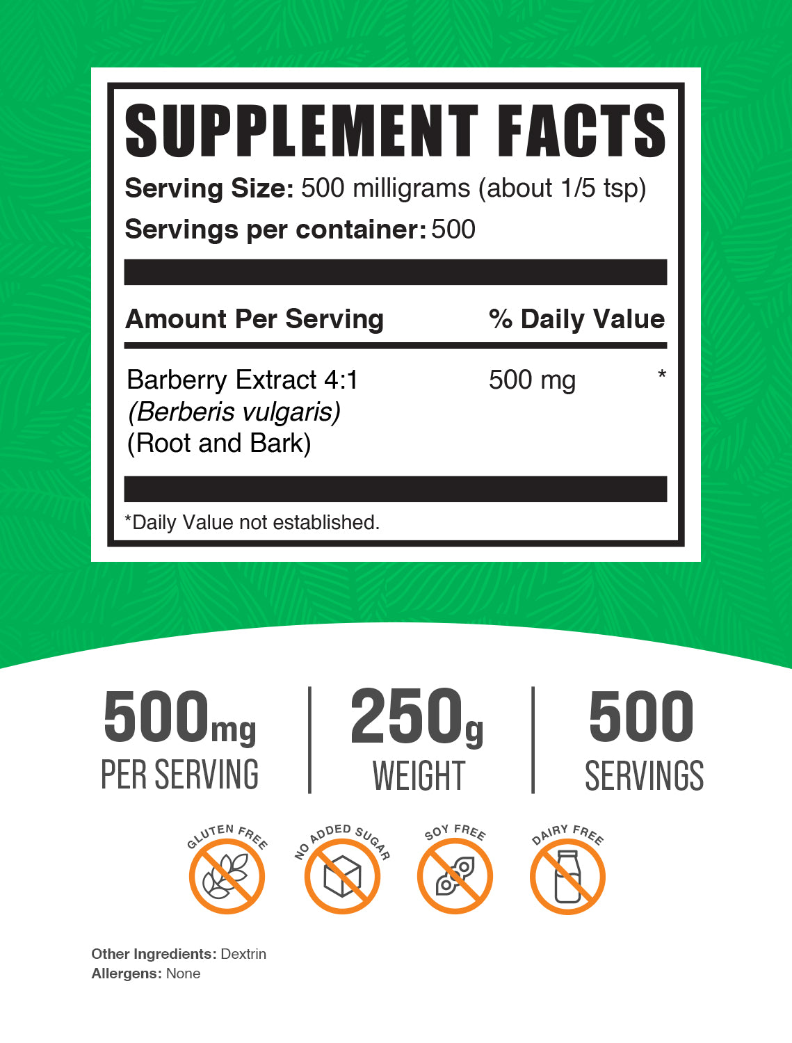 Barberry extract powder label 250g