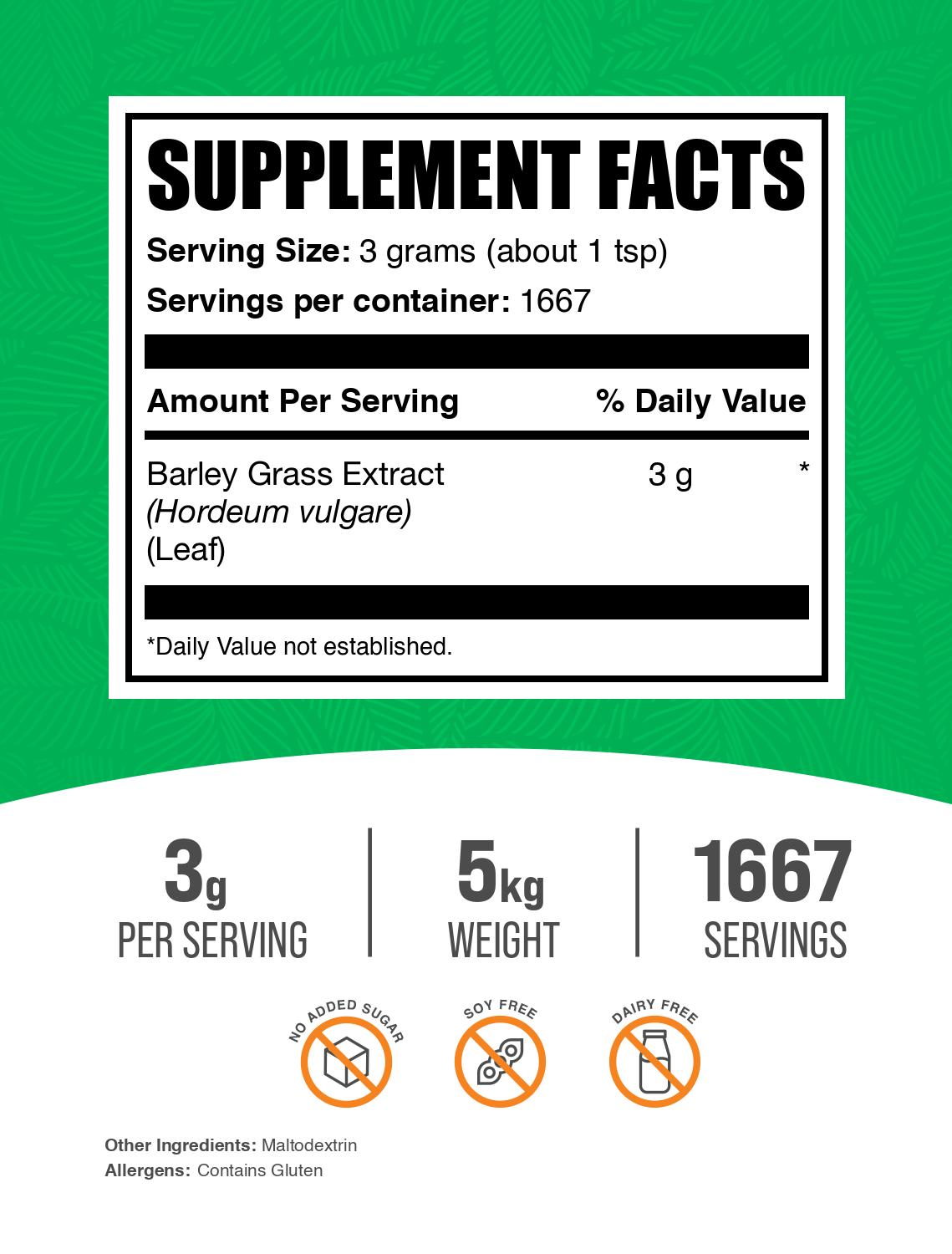 Barley grass extract powder label 5kg