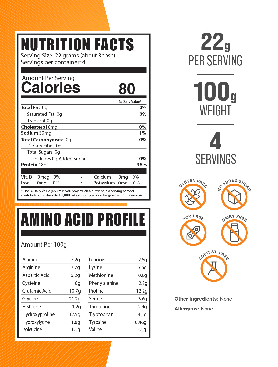 Beef Bone Broth Protein powder label 100g