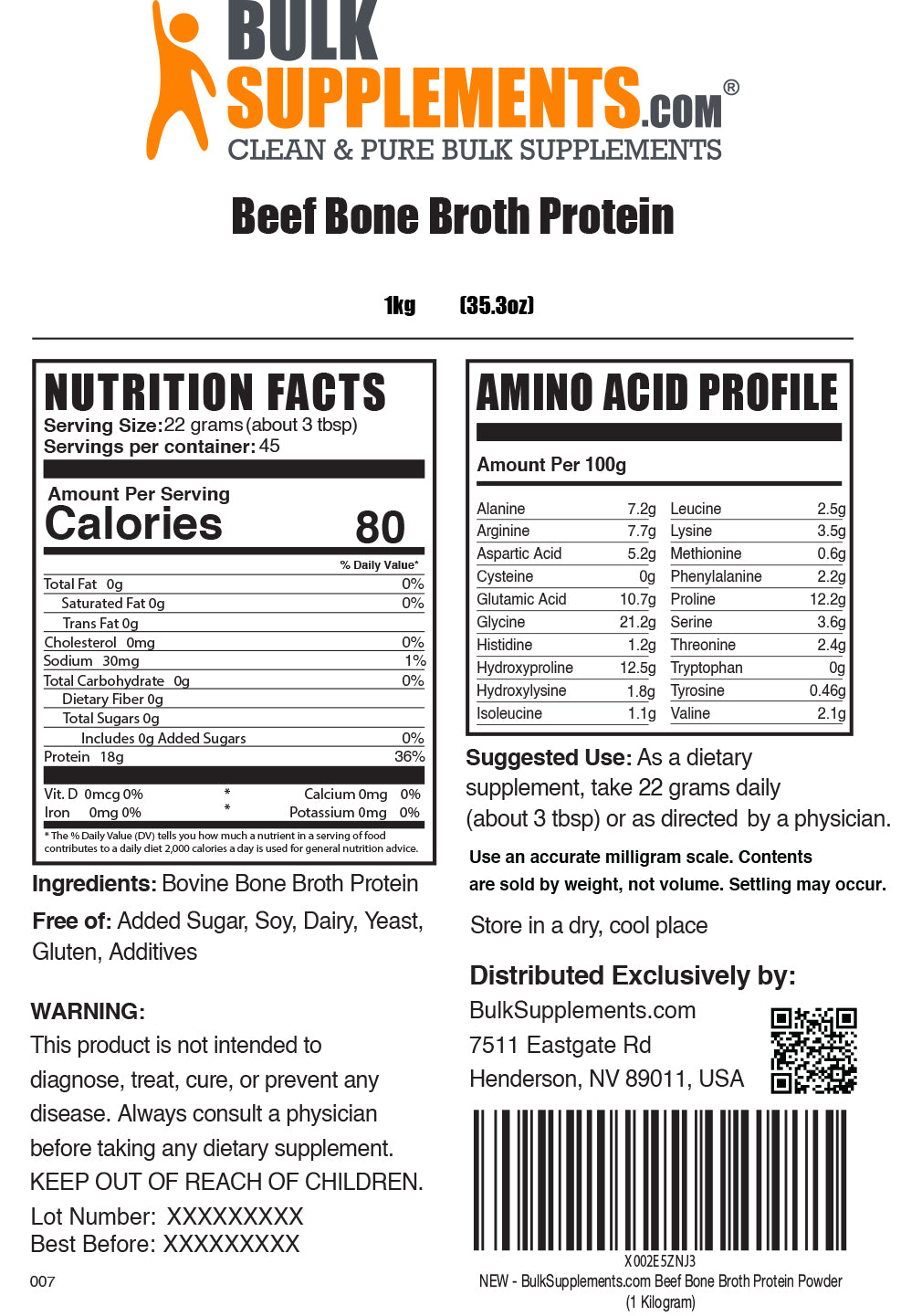 Beef Bone Broth Protein powder label 1kg