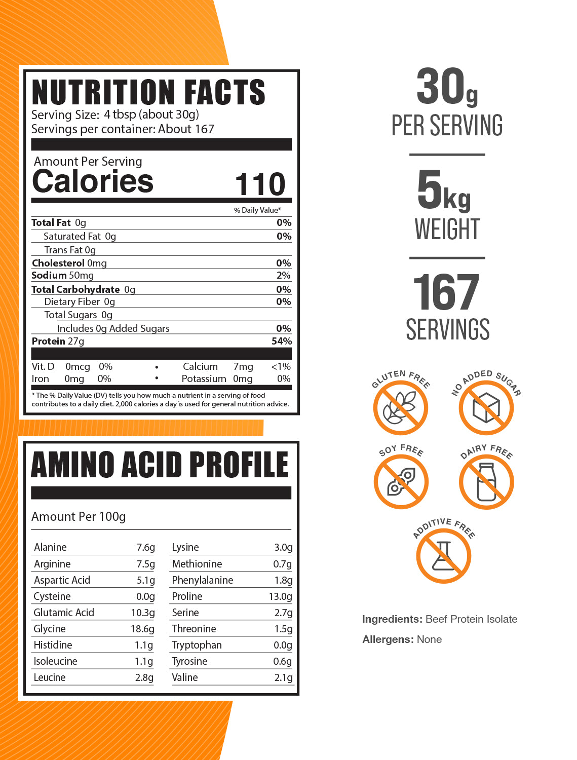 Beef Protein Isolate powder label 5kg