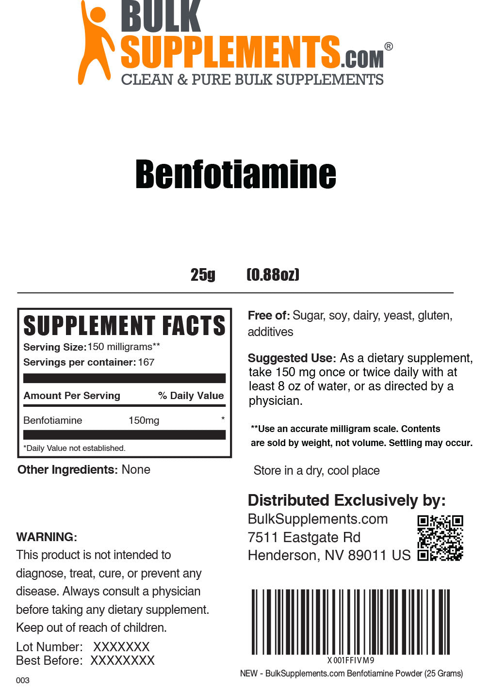 Benfotiamine powder label 25g