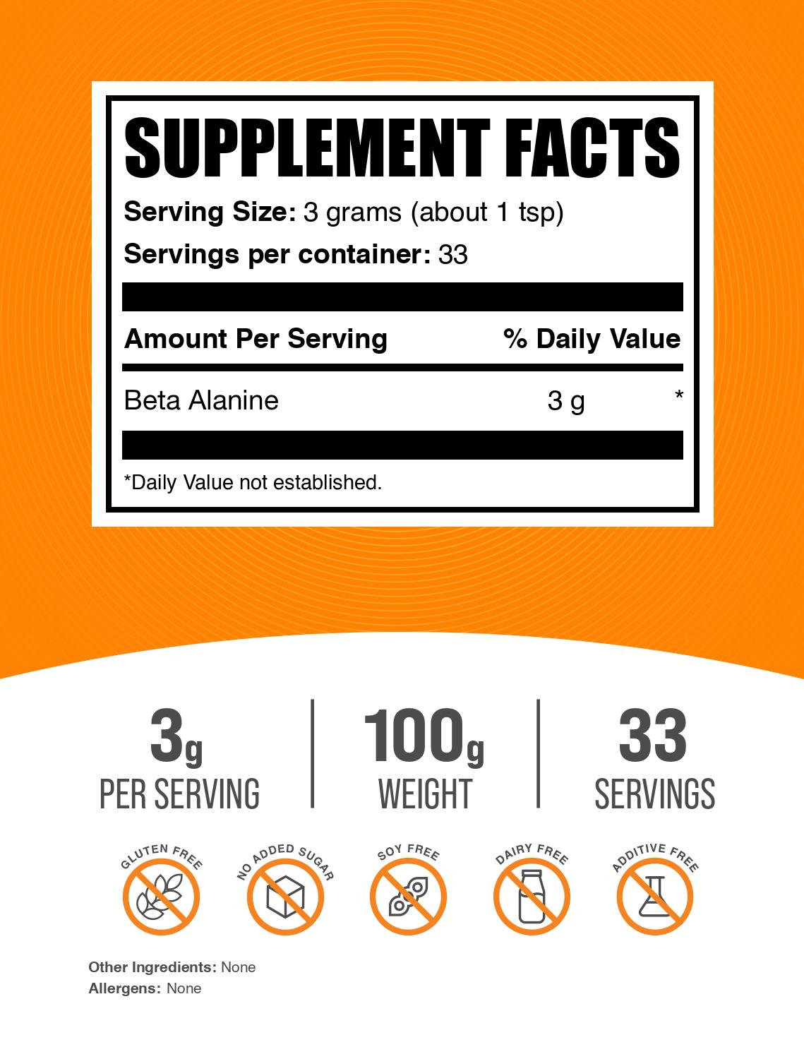 Beta alanine powder label 100g