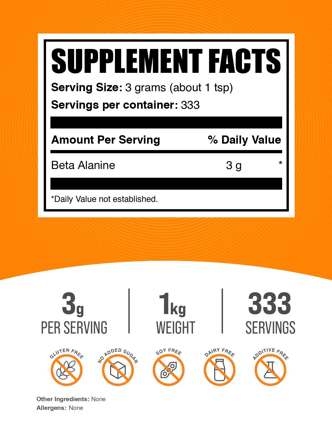 Beta alanine powder label 1kg