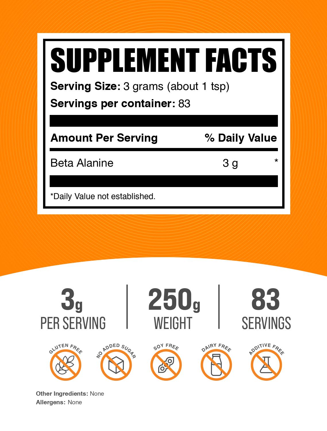 Beta alanine powder label 250g