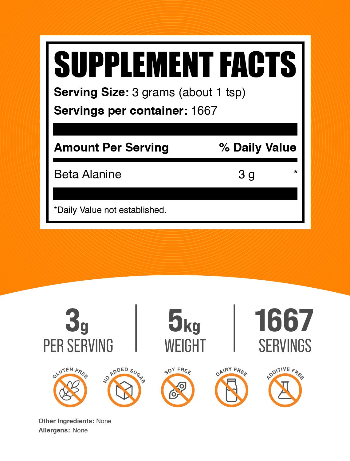 Beta alanine powder label 5kg