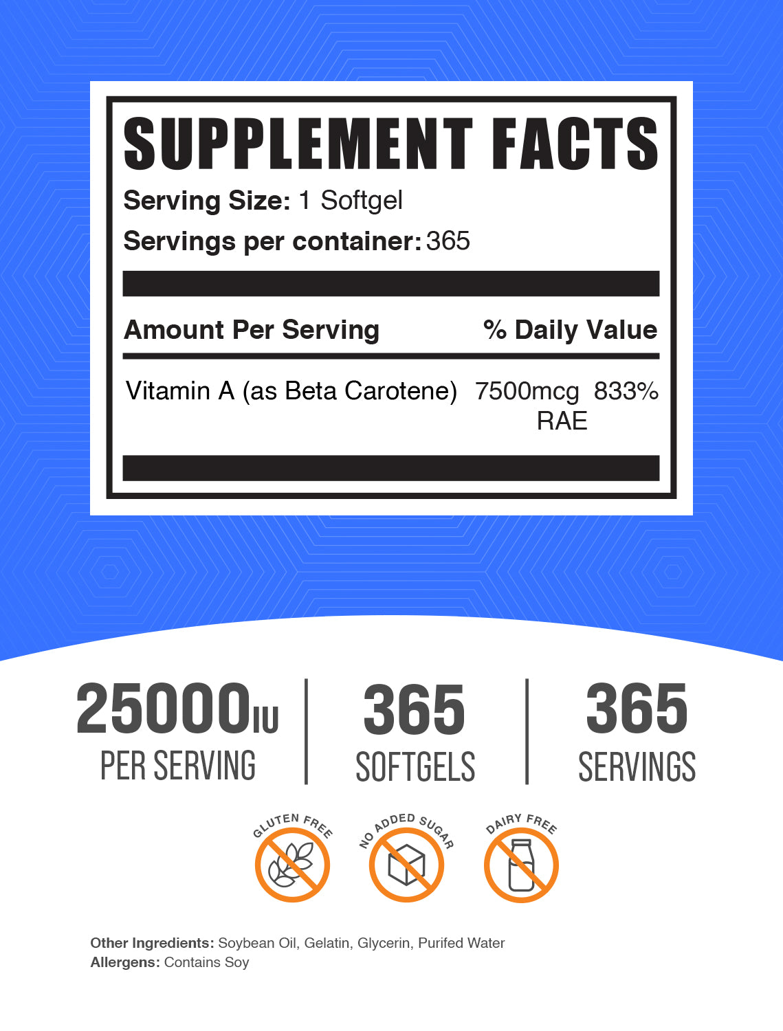 Beta Carotene Softgels 365 ct Label